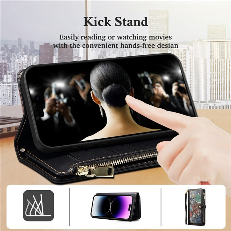 ESEBLE Galaxy Series For Motorola Moto G75 5G Case Leather Zipper Phone Cover RFID Blocking - Black