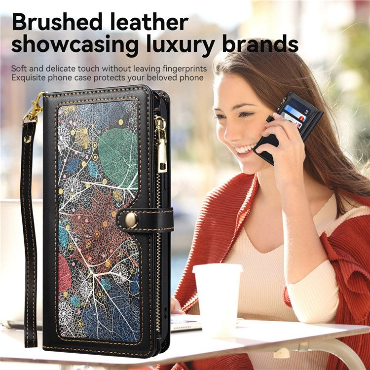 ESEBLE Galaxy Series For Motorola Moto G75 5G Case Leather Zipper Phone Cover RFID Blocking - Black