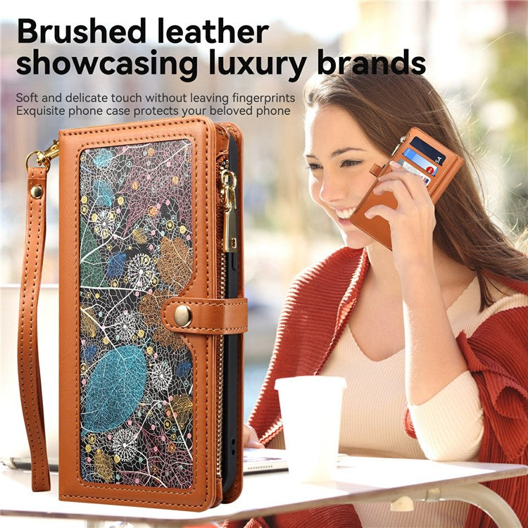 ESEBLE Galaxy Series For Motorola Moto G75 5G Case Leather Zipper Phone Cover RFID Blocking - Brown