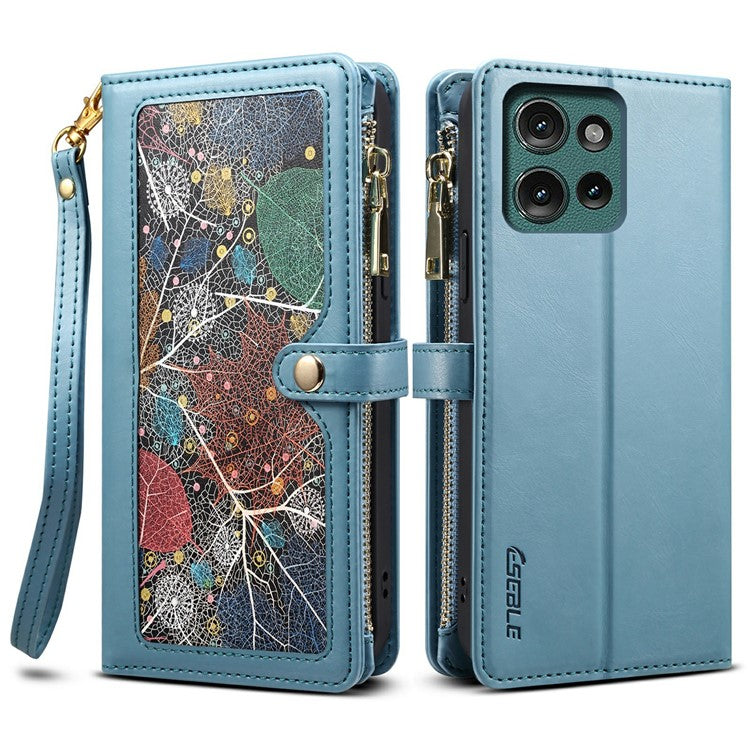 ESEBLE Galaxy Series For Motorola Moto G75 5G Case Leather Zipper Phone Cover RFID Blocking - Blue