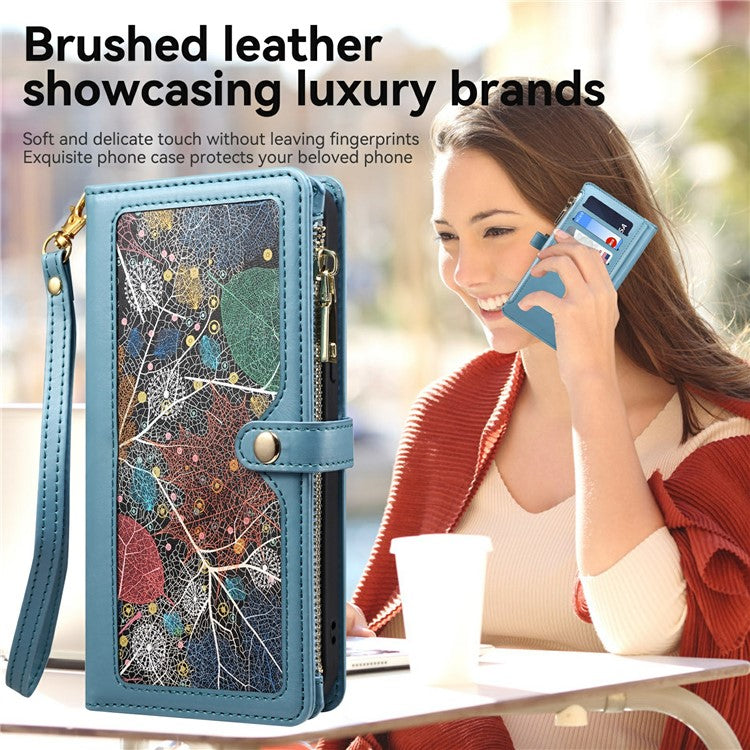 ESEBLE Galaxy Series For Motorola Moto G75 5G Case Leather Zipper Phone Cover RFID Blocking - Blue