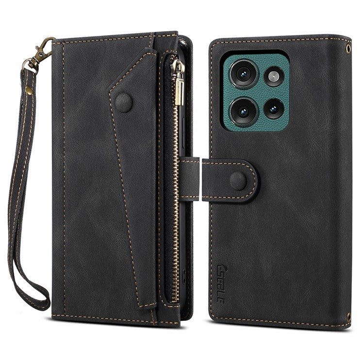 ESEBLE Star Series For Motorola Moto G75 5G Case Zipper Wallet Leather Stand Phone Cover - Black