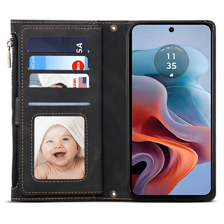 ESEBLE Star Series For Motorola Moto G75 5G Case Zipper Wallet Leather Stand Phone Cover - Black