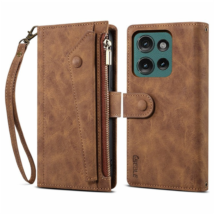 ESEBLE Star Series For Motorola Moto G75 5G Case Zipper Wallet Leather Stand Phone Cover - Brown