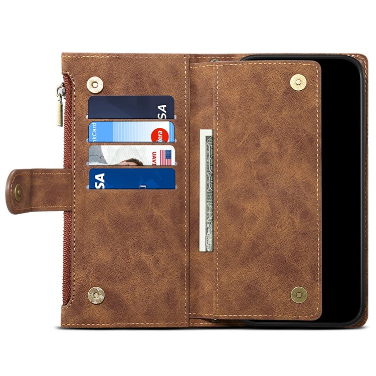 ESEBLE Star Series For Motorola Moto G75 5G Case Zipper Wallet Leather Stand Phone Cover - Brown