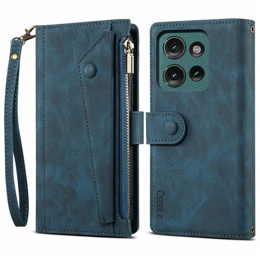 ESEBLE Star Series For Motorola Moto G75 5G Case Zipper Wallet Leather Stand Phone Cover - Blue