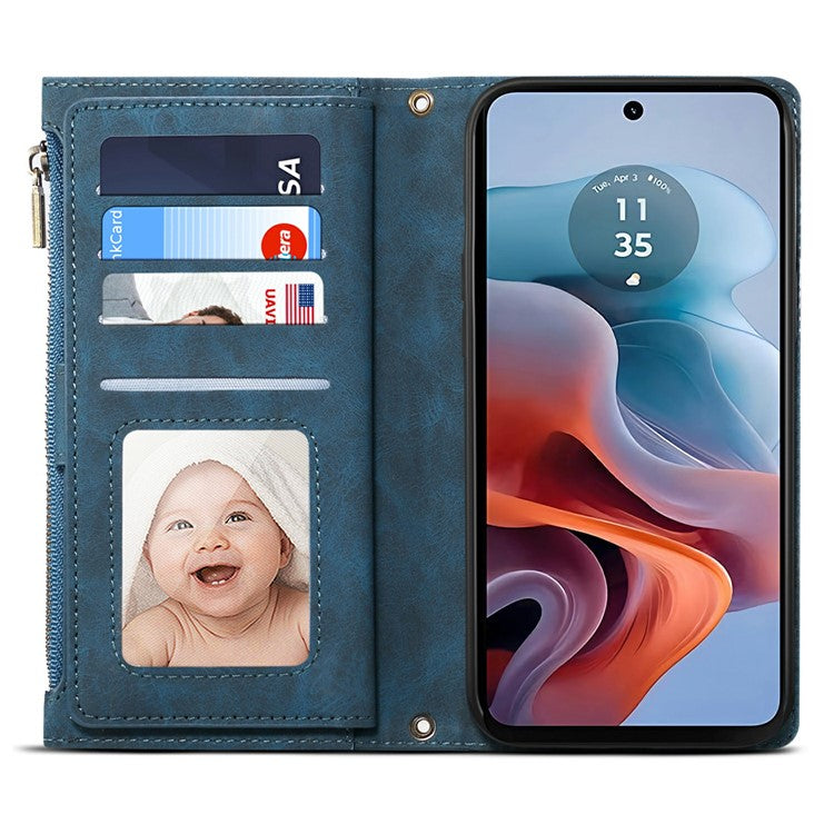 ESEBLE Star Series For Motorola Moto G75 5G Case Zipper Wallet Leather Stand Phone Cover - Blue