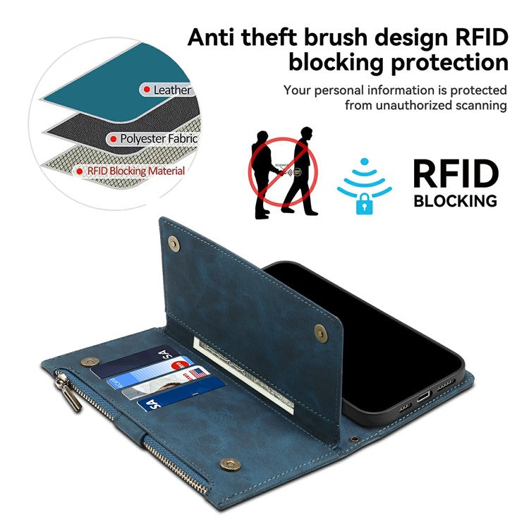 ESEBLE Star Series For Motorola Moto G75 5G Case Zipper Wallet Leather Stand Phone Cover - Blue