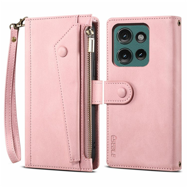 ESEBLE Star Series For Motorola Moto G75 5G Case Zipper Wallet Leather Stand Phone Cover - Rose Gold
