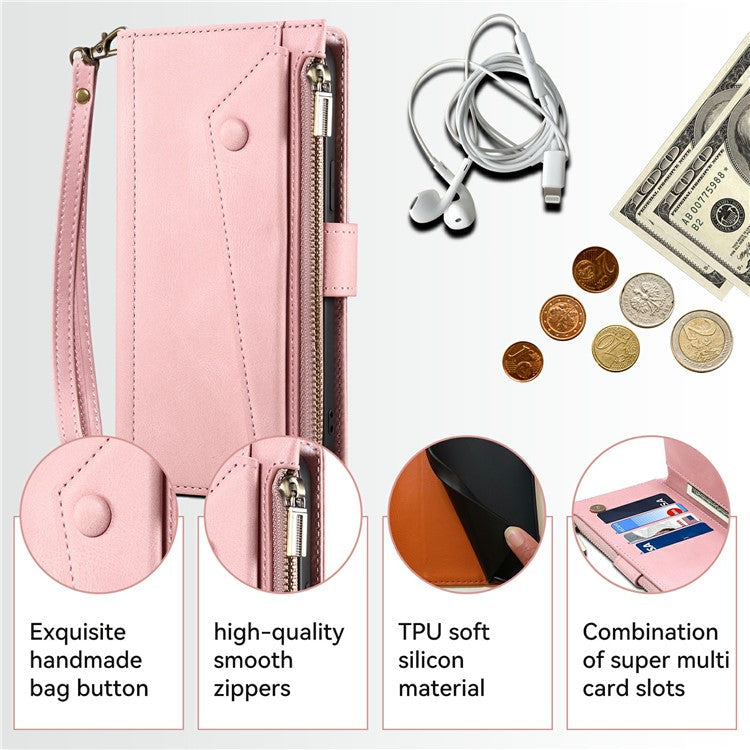 ESEBLE Star Series For Motorola Moto G75 5G Case Zipper Wallet Leather Stand Phone Cover - Rose Gold