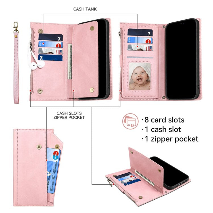 ESEBLE Star Series For Motorola Moto G75 5G Case Zipper Wallet Leather Stand Phone Cover - Rose Gold