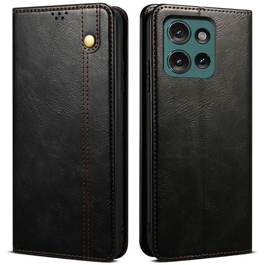 For Motorola Moto G75 5G Case Crazy Horse Texture Waxy Leather Wallet Stand Phone Cover - Black