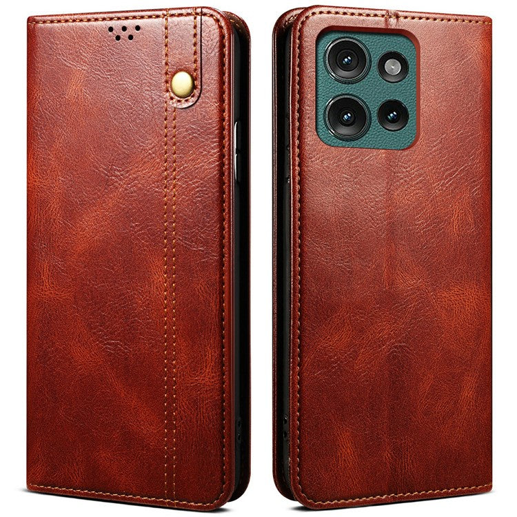 For Motorola Moto G75 5G Case Crazy Horse Texture Waxy Leather Wallet Stand Phone Cover - Brown