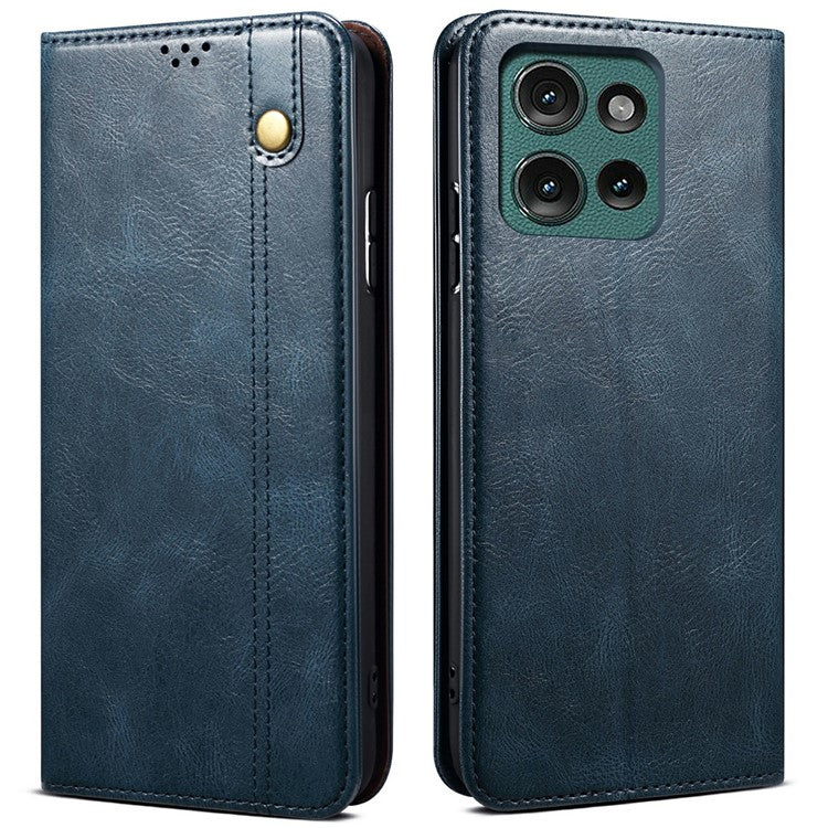 For Motorola Moto G75 5G Case Crazy Horse Texture Waxy Leather Wallet Stand Phone Cover - Blue