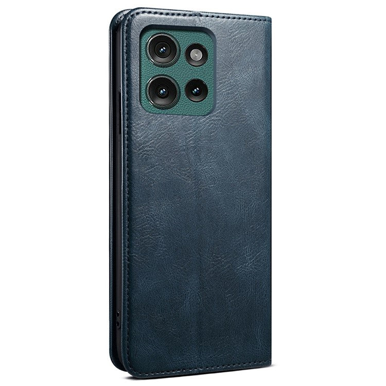 For Motorola Moto G75 5G Case Crazy Horse Texture Waxy Leather Wallet Stand Phone Cover - Blue