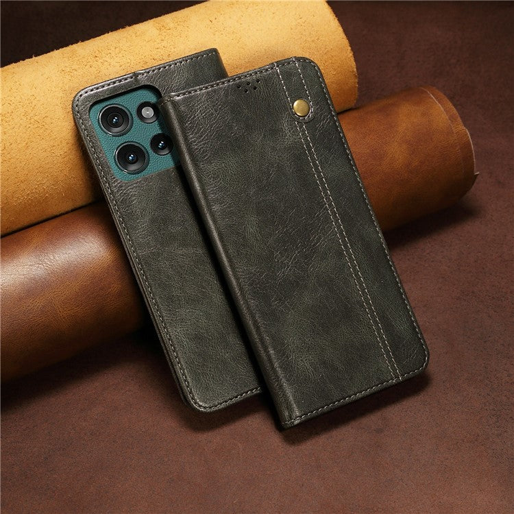 For Motorola Moto G75 5G Case Crazy Horse Texture Waxy Leather Wallet Stand Phone Cover - Green