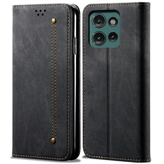 For Motorola Moto G75 5G Case Jeans Cloth Texture Anti-Scratch Leather Stand Phone Cover - Black