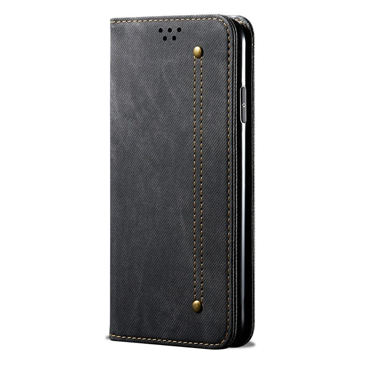 For Motorola Moto G75 5G Case Jeans Cloth Texture Anti-Scratch Leather Stand Phone Cover - Black