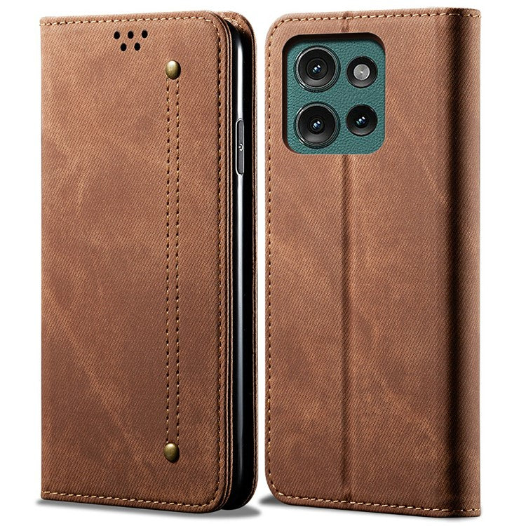 For Motorola Moto G75 5G Case Jeans Cloth Texture Anti-Scratch Leather Stand Phone Cover - Coffee