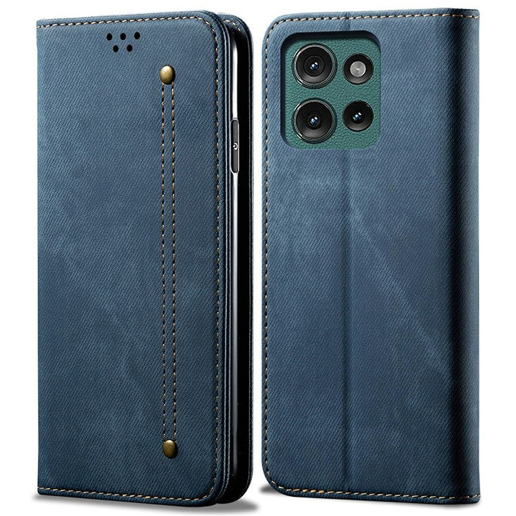 For Motorola Moto G75 5G Case Jeans Cloth Texture Anti-Scratch Leather Stand Phone Cover - Blue