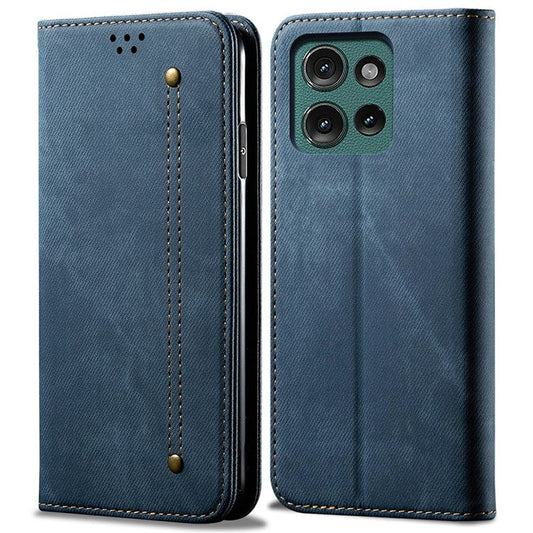 For Motorola Moto G75 5G Case Jeans Cloth Texture Anti-Scratch Leather Stand Phone Cover - Blue