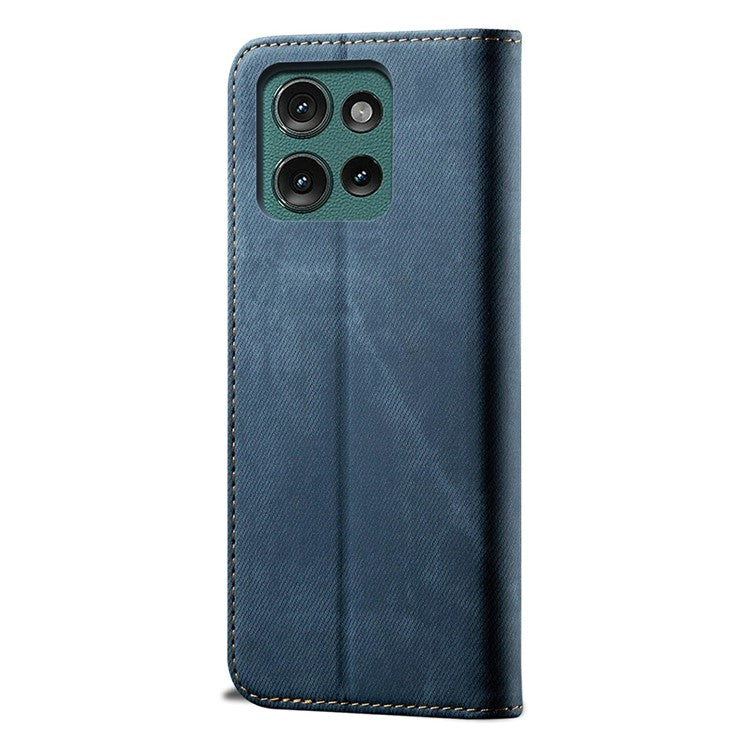 For Motorola Moto G75 5G Case Jeans Cloth Texture Anti-Scratch Leather Stand Phone Cover - Blue