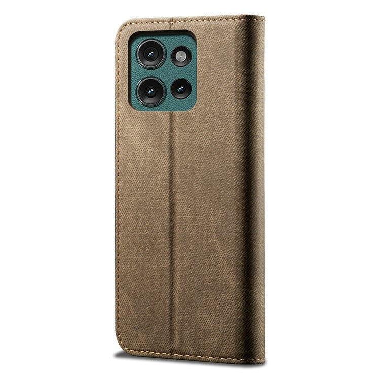 For Motorola Moto G75 5G Case Jeans Cloth Texture Anti-Scratch Leather Stand Phone Cover - Khaki