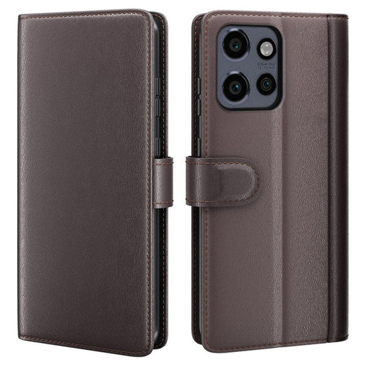 For Motorola Edge 50 Neo 5G / Moto S50 5G / Thinkphone 25 5G Case Genuine Split Leather Phone Cover Wallet Card Slot - Brown