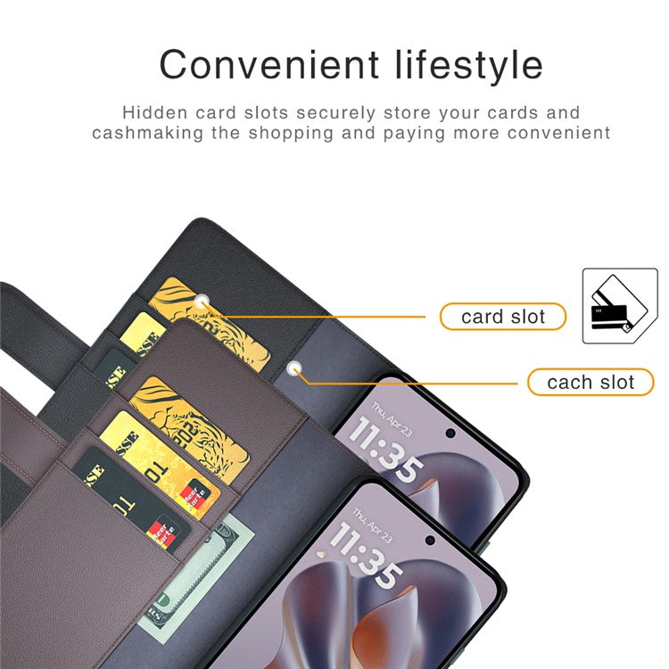 For Motorola Edge 50 Neo 5G / Moto S50 5G / Thinkphone 25 5G Case Genuine Split Leather Phone Cover Wallet Card Slot - Brown