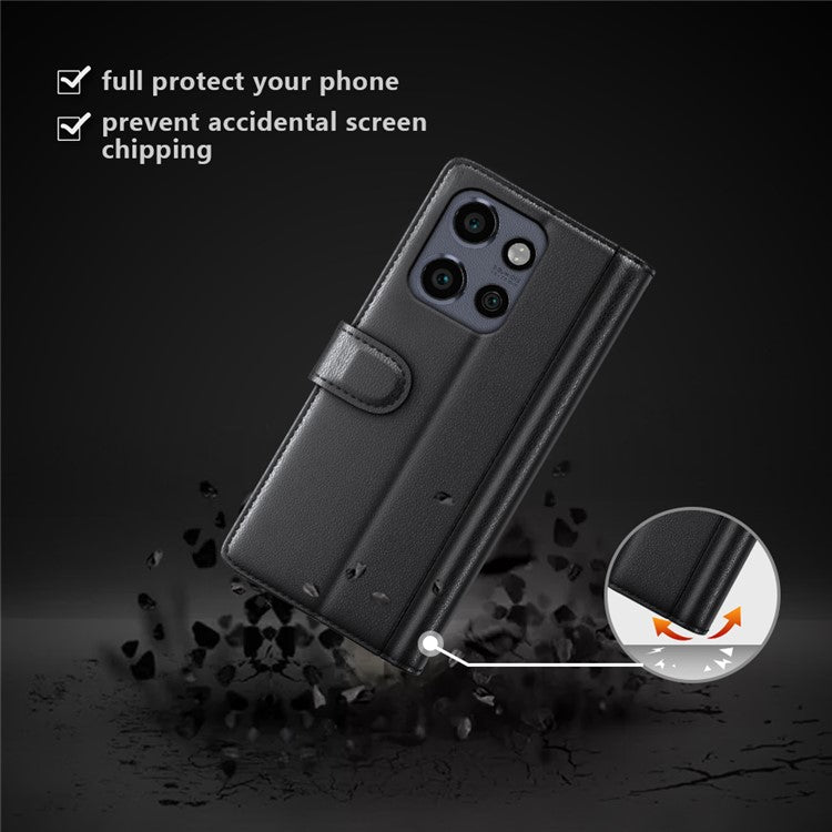 For Motorola Edge 50 Neo 5G / Moto S50 5G / Thinkphone 25 5G Case Genuine Split Leather Phone Cover Wallet Card Slot - Black