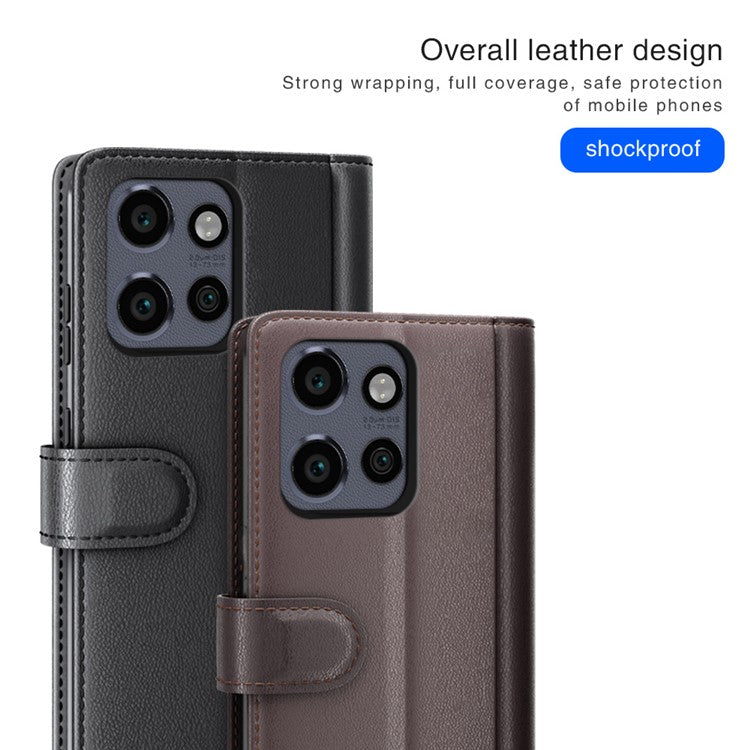 For Motorola Edge 50 Neo 5G / Moto S50 5G / Thinkphone 25 5G Case Genuine Split Leather Phone Cover Wallet Card Slot - Black