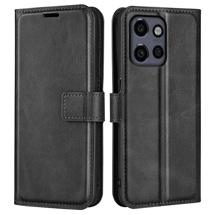 For Motorola Edge 50 Neo 5G / Moto S50 5G / Thinkphone 25 5G Stand Case Anti-Scratch Calf Texture Leather Phone Cover - Black