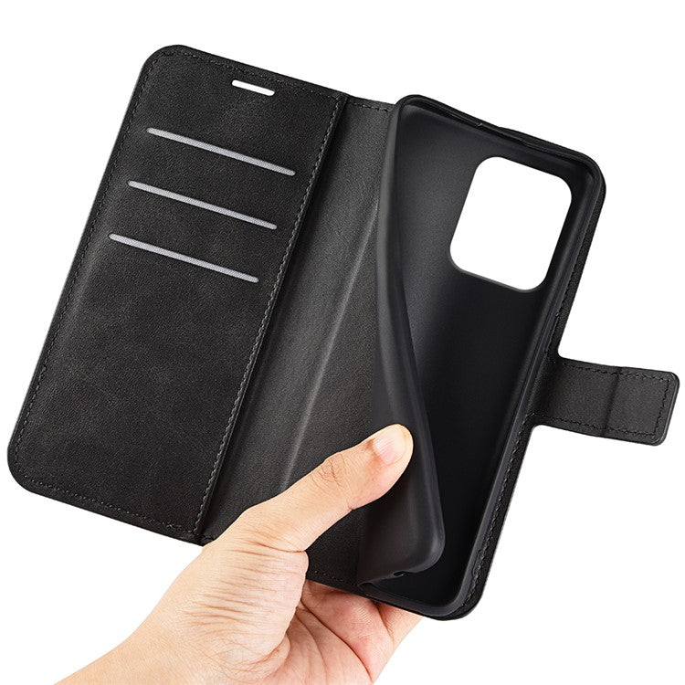 For Motorola Edge 50 Neo 5G / Moto S50 5G / Thinkphone 25 5G Stand Case Anti-Scratch Calf Texture Leather Phone Cover - Black