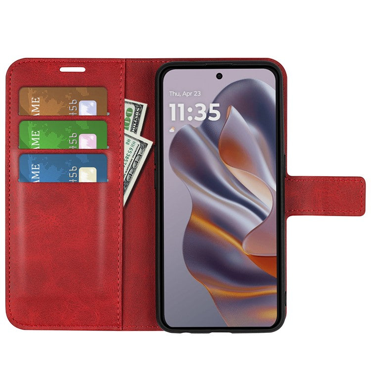 For Motorola Edge 50 Neo 5G / Moto S50 5G / Thinkphone 25 5G Stand Case Anti-Scratch Calf Texture Leather Phone Cover - Red