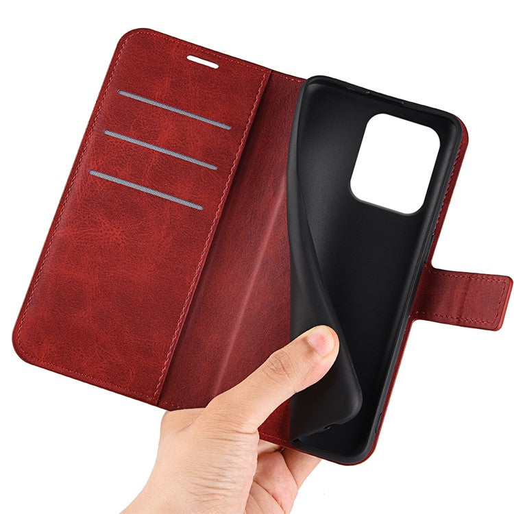 For Motorola Edge 50 Neo 5G / Moto S50 5G / Thinkphone 25 5G Stand Case Anti-Scratch Calf Texture Leather Phone Cover - Red