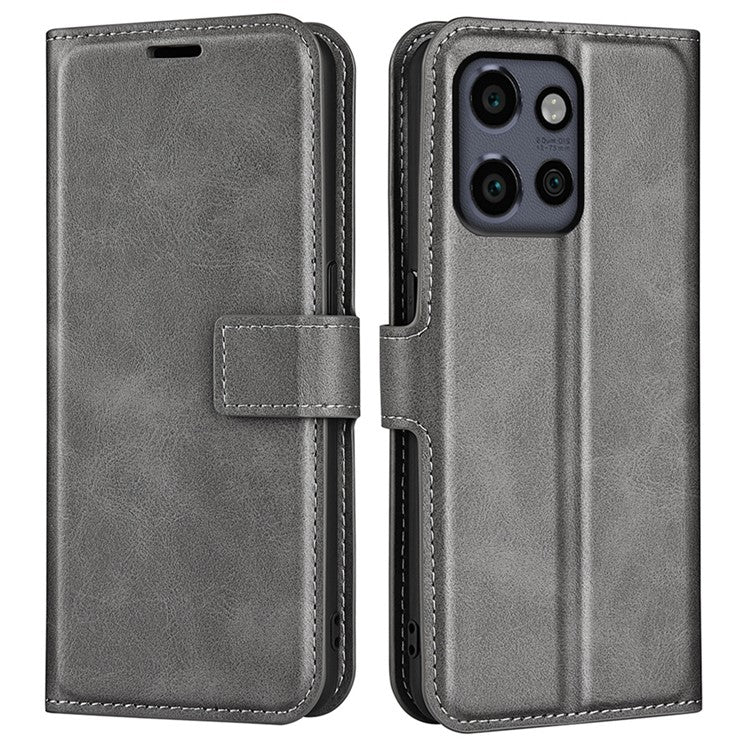 For Motorola Edge 50 Neo 5G / Moto S50 5G / Thinkphone 25 5G Stand Case Anti-Scratch Calf Texture Leather Phone Cover - Grey