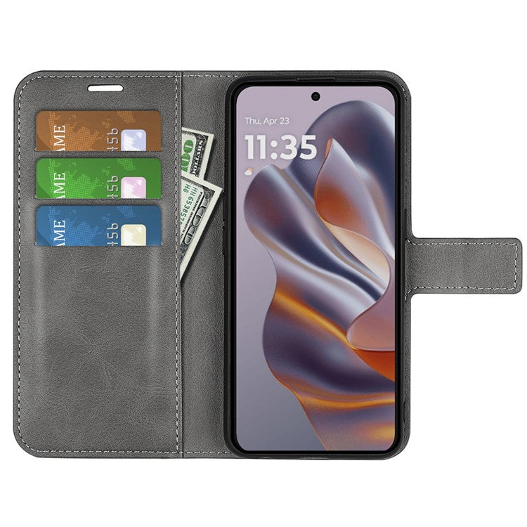 For Motorola Edge 50 Neo 5G / Moto S50 5G / Thinkphone 25 5G Stand Case Anti-Scratch Calf Texture Leather Phone Cover - Grey