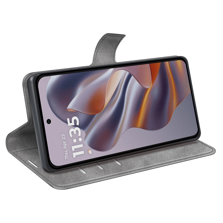 For Motorola Edge 50 Neo 5G / Moto S50 5G / Thinkphone 25 5G Stand Case Anti-Scratch Calf Texture Leather Phone Cover - Grey
