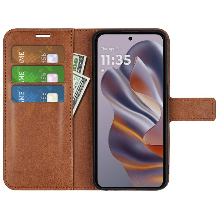 For Motorola Edge 50 Neo 5G / Moto S50 5G / Thinkphone 25 5G Stand Case Anti-Scratch Calf Texture Leather Phone Cover - Light Brown