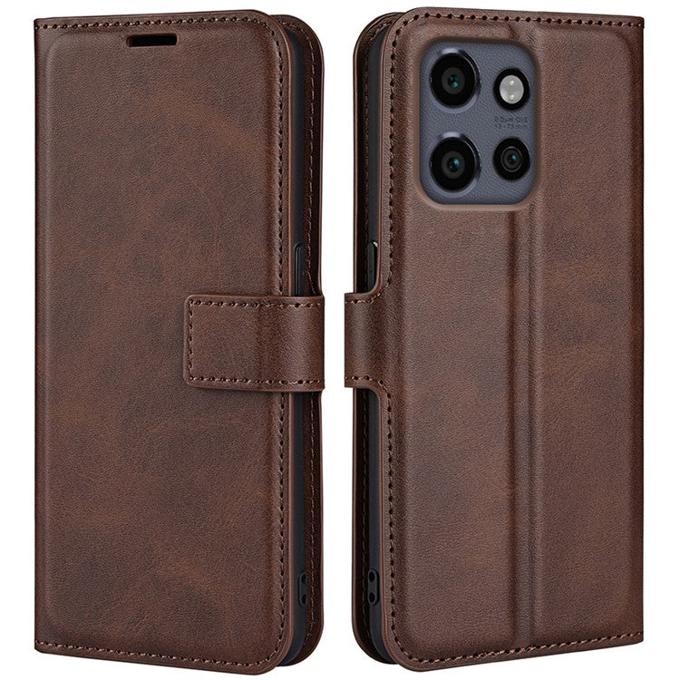 For Motorola Edge 50 Neo 5G / Moto S50 5G / Thinkphone 25 5G Stand Case Anti-Scratch Calf Texture Leather Phone Cover - Brown