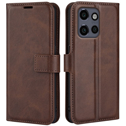 For Motorola Edge 50 Neo 5G / Moto S50 5G / Thinkphone 25 5G Stand Case Anti-Scratch Calf Texture Leather Phone Cover - Brown