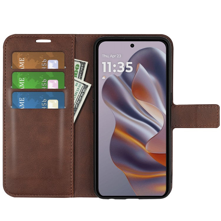 For Motorola Edge 50 Neo 5G / Moto S50 5G / Thinkphone 25 5G Stand Case Anti-Scratch Calf Texture Leather Phone Cover - Brown