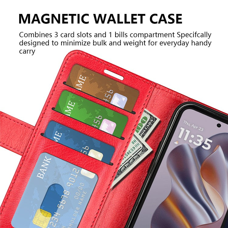 For Motorola Edge 50 Neo 5G / Moto S50 5G / Thinkphone 25 5G Wallet Case Crazy Horse Texture Stand Leather Phone Cover - Red