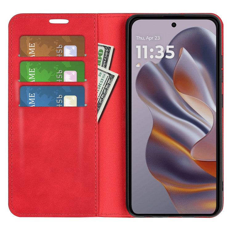 For Motorola Edge 50 Neo 5G / Moto S50 5G / Thinkphone 25 5G Case Skin-Touch Leather Wallet Phone Cover - Red