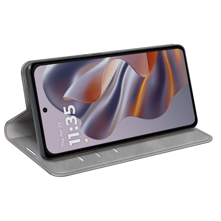 For Motorola Edge 50 Neo 5G / Moto S50 5G / Thinkphone 25 5G Case Skin-Touch Leather Wallet Phone Cover - Grey