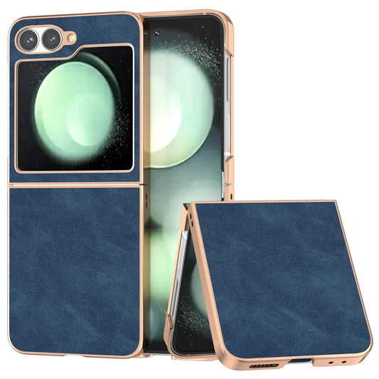 For Samsung Galaxy Z Flip7 FE 5G / Z Flip6 5G Case Electroplating PU+PC Shockproof Phone Cover - Blue