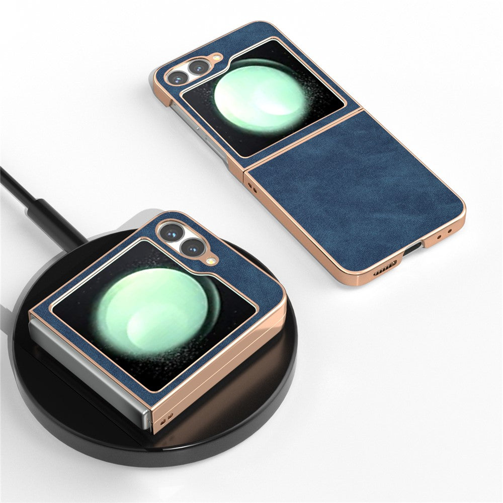 For Samsung Galaxy Z Flip7 FE 5G / Z Flip6 5G Case Electroplating PU+PC Shockproof Phone Cover - Blue