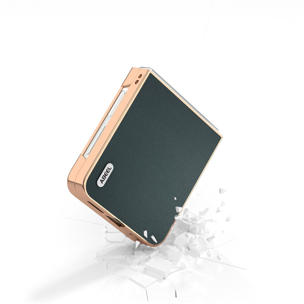 ABEEL For Samsung Galaxy Z Flip7 FE 5G / Z Flip6 5G Case Electroplating Genuine Cow Leather PC Phone Cover - Green