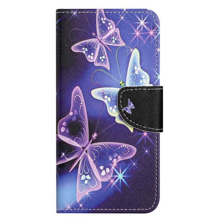 For Google Pixel 9a Leather Case Pattern Printing Cross Texture Phone Cover - Sparkling Butterfly