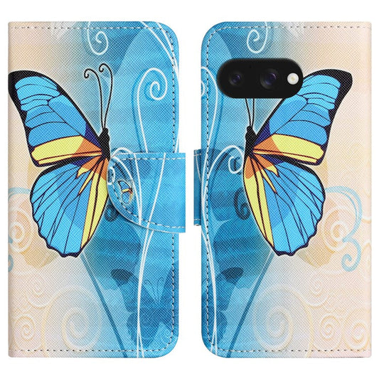For Google Pixel 9a Leather Case Pattern Printing Cross Texture Phone Cover - Butterfly